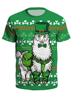 St Patrick Vert T-shirt Imprimé Irlandais En Trèfle À Manches Courtes 3d Déguisements