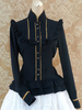 Stand marine foncé col de la chemise Gothique Lolita volants manches longues Lolita Tops Déguisements Halloween