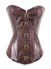 Steampunk Corset Déguisements Halloween Costume Chaînes Métalliques Gothique Femmes Brun Jacquard Cincher Top
