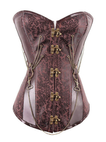Steampunk Corset Déguisements Halloween Costume Chaînes Métalliques Gothique Femmes Brun Jacquard Cincher Top