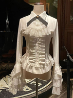 Steampunk Lolita Blouses Chemisier Manches Longues Volants Lolita Top Blouse Blanc Lolita Shirt