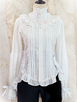 Steampunk Lolita Blouses Top Blanc Col Haut Dentelle Volant