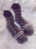 Steampunk Lolita Bottes Perles Bout Rond Talon Plat Faux Cuir Noir Chaussures Lolita