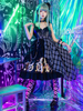 Steampunk Lolita JSK robe sans manches détails en métal PU cuir noir à carreaux Lolita pull jupes