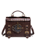 Steampunk Lolita sac café marron PU cuir Rivets détails en métal sac bandoulière accessoires Lolita