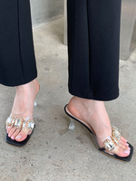 Strass Talon Chunky Femme Mules Supérieures PVC Noir