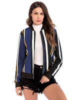 Stripe Varsity Jacket Femme Zip Up Veste de sport légère à manches longues en coton