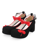 Style chinois Lolita Chaussures Broderie Bow Deux Tons Strap Cheville Terry Chunky Haut Talon Lolita Chaussures Déguisements Halloween