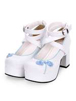 Style chinois Lolita Chaussures Broderie Strappy Chunky Haut Talon Lolita Pompes Déguisements Halloween