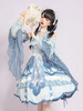 Style chinois Lolita JSK Robe Ensemble de 4 pièces Manches longues bleues Bowknot Choker Jumper Jupe Outfit