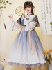 Style chinois Lolita OP robe bleu Polyester manches longues bowknots volants"idien décontracté Lolita une pièce robes