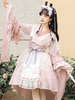 Style chinois Lolita Op robe bowknots dentelle blush rose manches longues manches longues lolita robes une pièce