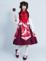 Style chinois Lolita OP Robe Imprimé Cheongsam Avec Noeuds Qi Lolita Robes une pièce Déguisements Halloween