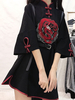 Style chinois Lolita OP Robe Rose Dragon Boutons Brodés Motif Noir Demi-Manches Robes Une Pièce Lolita Déguisements Halloween