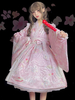 STYLE CHINOIS LOLITA OP Robe Rose Floral Imprimer Motif Longues Manches Bords Volants Lolita une pièce Robe