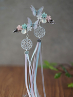 Style chinois Lolita épingle à cheveux papillon bleu fleurs rubans Han Lolita Headwear Déguisements Halloween
