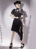 Style Chinois Lolita Robe Chaînes Manches Courtes Coton Style Chinois Jacquard Noir Style Chinois Lolita