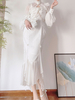 Style Chinois Lolita Robe Côté Drapé Sans Manches Polyester Style Chinois Jacquard Blanc Style Chinois Lolita