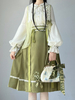 Style Chinois Lolita Robe Fleurs Manches Longues Dentelle Avocat Vert