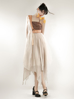 Style Chinois Lolita Robe Frange Sans Manches Polyester Style Chinois Bloc de Couleur Chameau Style Chinois Lolita