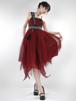 Style Chinois Lolita Robe Frange Sans Manches Polyester Style Chinois Bloc de Couleur Rouge Style Chinois Lolita
