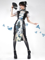 Style chinois Lolita Robe Lace Up Sleeves Polyester Style Chinois Encre Art noir Style chinois Lolita
