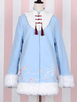 Style chinois manteaux Lolita lumière ciel bleu frange brodé manteau synthétique hiver Lolita Outwears Déguisements Halloween