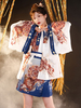 Style Chinois Robe 3 Pièces Set Bleu Manches Longues Motif Floral Imprimer Robe Tenue Chinois Vintage Pour Nouvel An