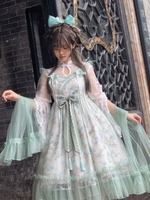 Style Chinois Robe Lolita Volants Sans Manches Polyester Style Chinois Vert Style Chinois Lolita