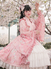 Style japonais Lolita OP robe arcs rose imprimé fleuri manches longues doux Lolita une pièce robes