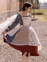 Style pastoral Lolita Op Robe Floral Print Blue Volants Dentelle Robes Lolita