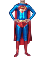 Super Man Toussaint Cosplay Costume Bleu et Rouge Métallique Brillant Super Hero Catsuit Catwoman Déguisements Halloween