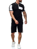 Survêtement hommes Bloc de couleur 2 pièces manches courtes Collier de corsage noir tenu de sport