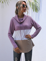 Sweat à Capuche à Lacets Femme avec Les Manches Longues à Col Montant Ample Cousu Les Trois Couleurs Rose Sweat à Capuche Femme