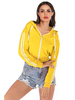 Sweat à Capuche à Lacets Femme avec Les Manches Longues Bicolores avec Les Rayures Blancs Taille Haute en Coton Sweat à Capuche Femme