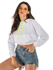 Sweat à Capuche à Lacets Femme avec Les Manches Longues Blanc Bicolores avec Poches Taille Haute en Coton Sweat à Capuche Femme