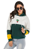 Sweat à Capuche à Lacets Femme avec Les Manches Longues Cousu Les Trois Colours Vert en Coton Sweat à Capuche Femme