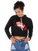 Sweat à Capuche à Lacets Femme avec Les Manches Longues Imprimé Noir Bicolore Taille Haute Sweat à Capuche Femme
