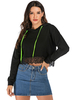 Sweat à Capuche à Lacets Femme avec Les Manches Longues Noir avec Les Dentelles Taille Haute en Coton Sweat à Capuche Femme