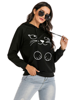 Sweat à Capuche à Lacets Femme avec Les Manches Longues Noir Imprimé animal en Coton Sweat à Capuche Femme
