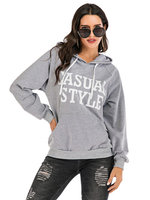 Sweat à Capuche à Lacets Femme Gris Imprimé Les Mots avec Les Manches Longues Sweat à Capuche Femme