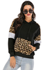 Sweat à Capuche à Lacets Femme Imprimé Léopard avec Les Manches Longues Noir Sweat à Capuche Femme