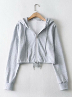 Sweat à Capuche à Lacets Femmes Taille Haute Court avec Manches Longues Unicolore en Cotons