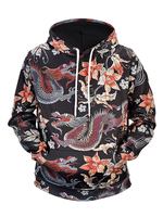 Sweat à capuche à manches longues à imprimé floral chinois