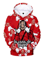 Sweat à capuche argent Heist Dali rouge Sweat à capuche imprimé Casa de Papel Déguisements Halloween