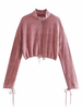 Sweat à Capuche avec Col Montant à Zip Femme avec Les Manches Longues Taille Haute Court Unicolore Sweat à Capuche Femme