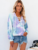 Sweat à Capuche avec Col V à Lacets Femme avec Les Manches Longues avec Poche Imprimé Sweat à Capuche Femme