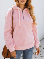 Sweat à Capuche Courts Femme Teddy avec Manches Longues avec Poches Unicolore Sweat à Capuche Femme