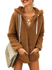 Sweat à Capuche Fausse Fourrure Teddy Femme avec Manches Longues à Lacets avec Poches Unicolore Veste Hiver
