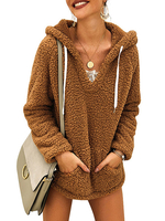 Sweat à Capuche Fausse Fourrure Teddy Femme avec Manches Longues à Lacets avec Poches Unicolore Veste Hiver